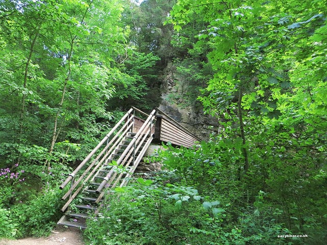 "stairway to a bridge over a river on the Wutach trail on the Black Forest"