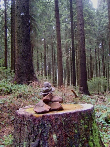 Venus de Thuringia cairns in the hiking trail in the Rennsteig in Germany "Venus de Thuringia cairns in the hiking trail in the Rennsteig in Germany""